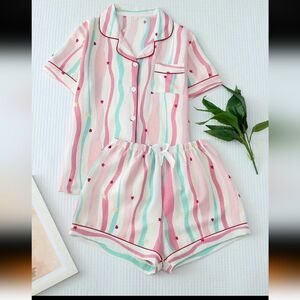 Striped Pink and Green Women's Pajama Set